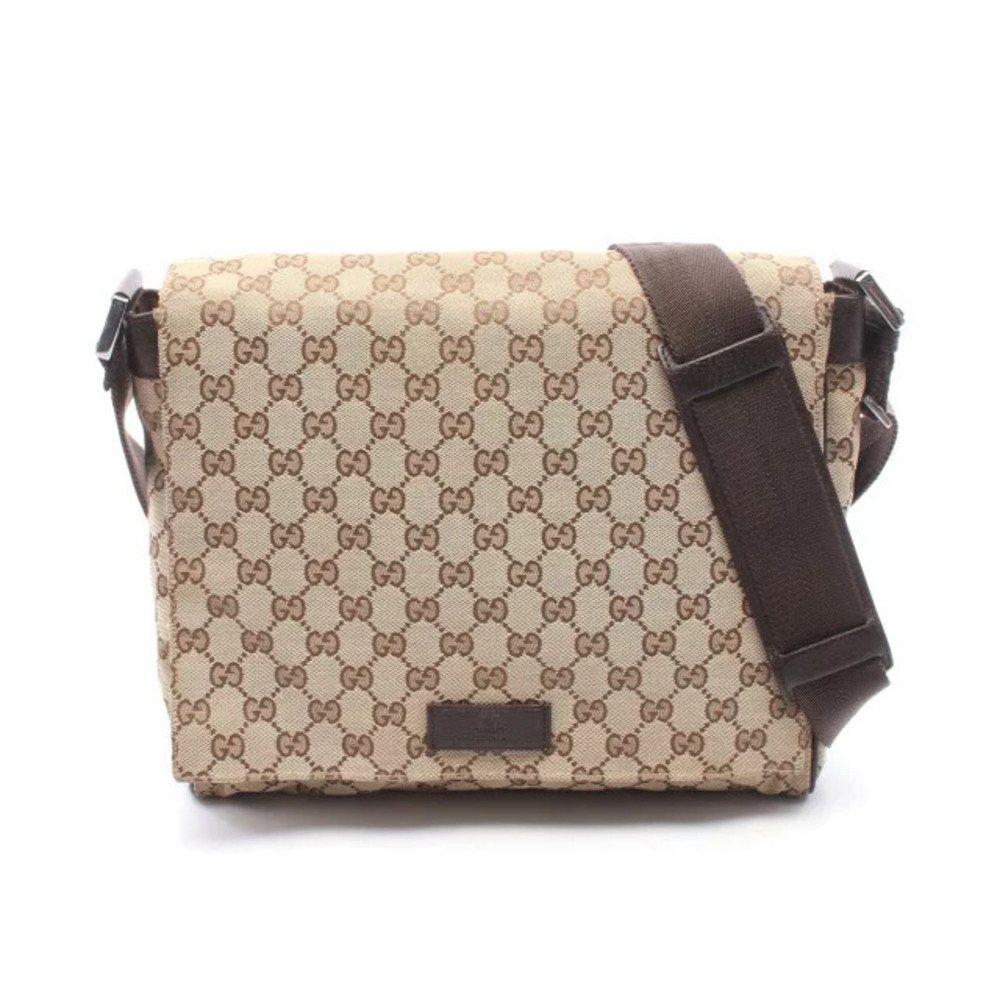 Gucci GG Canvas Shoulder Bag Leather Beige Cream Brown